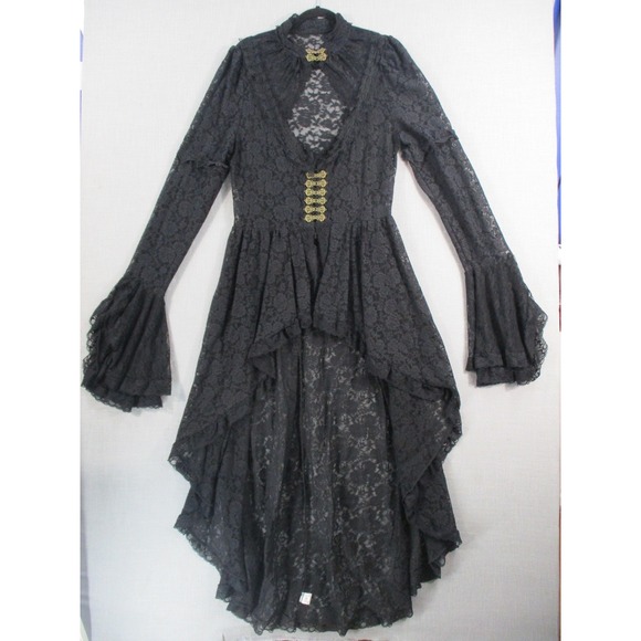 Dresses & Skirts - Gothic Black Lace High Low Dress Bell Sleeve Victorian Steampunk Dress Top